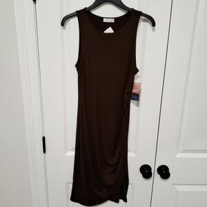 Sleeveless Ruched Brown Bodycon Summer Tank Dress Size Large NWT